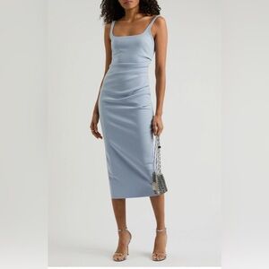 Bec & Bridge Karina Tuck Ruched Midi Dress Light Blue
